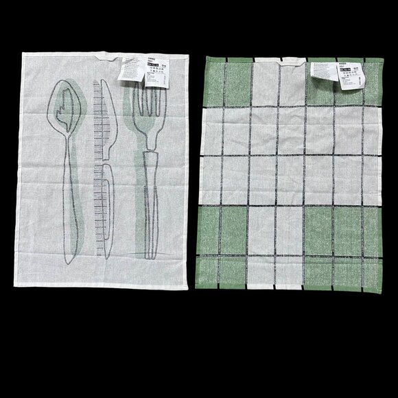 Kitschy Kitchen Dish Towels Green Black White Hanging Loop IKEA Rinnig Cotton - Picture 3 of 7